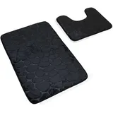 DIVCHI Rutschfestes Badematten-Set – 2-teiliges verdicktes Badezimmermatten-Set – extra saugfähig, 100 % Memory-Schaum Badematte (80 x 50 cm) und WC-Vorleger (50 x 40 cm) (U-Form) (schwarz)