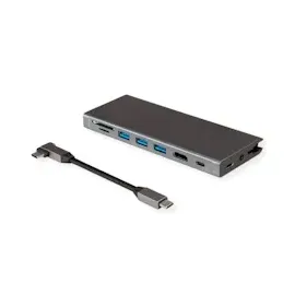 Value USB Typ C Dockingstation, HDMI 4K60, 4x US3.2Gen1 (1x C + 3x A), 1x PD, 1x SD/TF, 1x RJ45, 1x 3.5mm