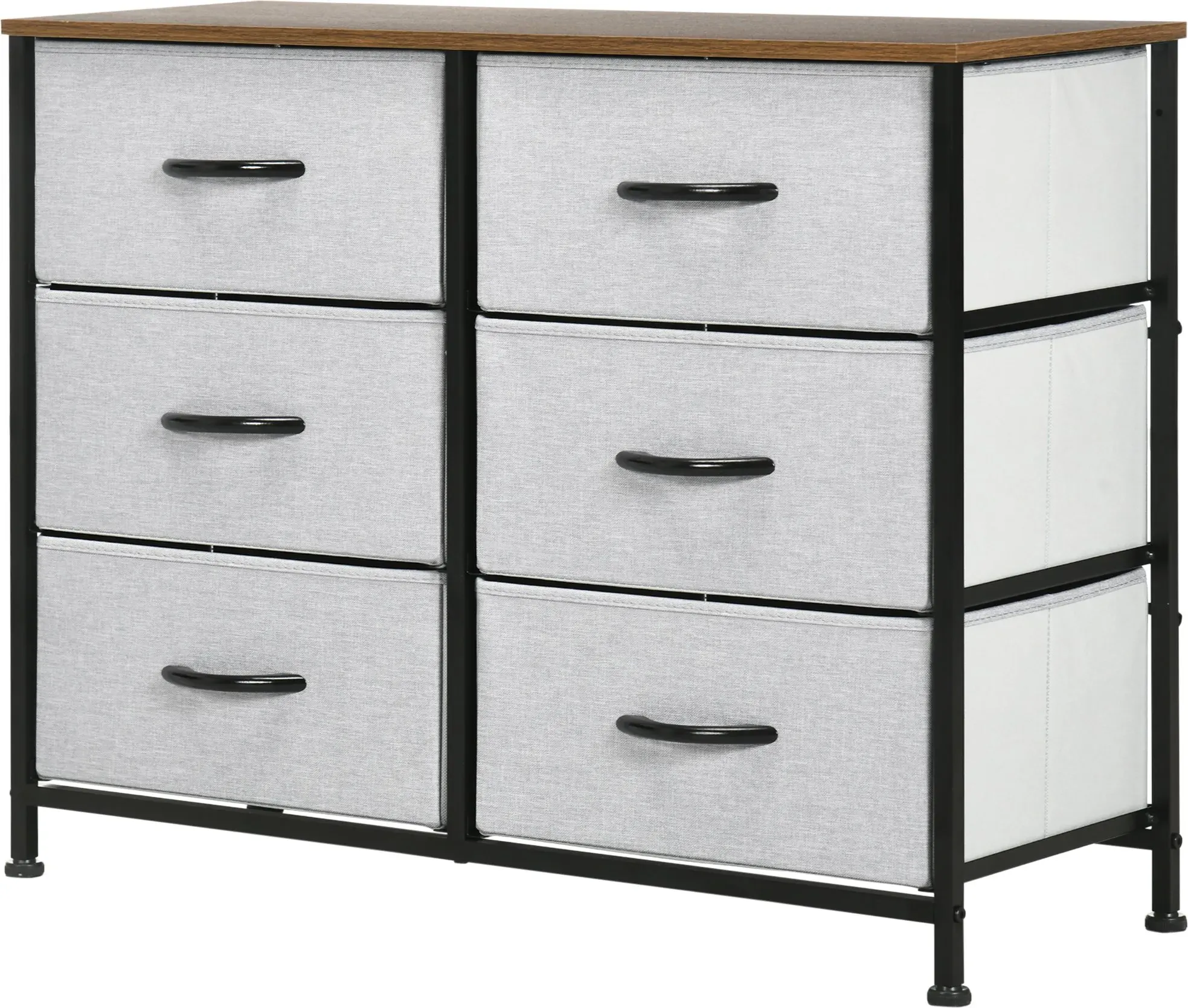 HOMCOM Kommode Sideboard mit 6 klappbaren Stoffschubladen, Mehrzweckschrank mit Arbeitsplatte, Grau für Wohnzimmer & Schlafzimmer   Aosom.de