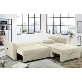 luma-home schönes für dein zuhause Ecksofa mit Schlaffunktion und Bettkasten 236/160/81 cm, Ottomane beidseitig montierbar, Cord Grau / 15201 - Beige