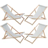 4x Liegestuhl Gartenliege Strandliege Holz Grau