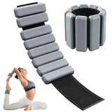 Zyluniy 2 Stück Handgelenk- & Knöchelgewichte Set 2 Pfund (0.9kg) | Gewichtsmanschetten für Yoga, Tanzen, Barre, Pilates & Cardio |mit Verstellbarem Klettverschluss | Für Aerobic, Walking, Joggen,Grau