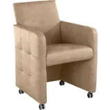 exxpo - sofa fashion Sessel »Barista Clubsessel auf Rollen, schmale Armlehnen, aktuelles Design«, bequem und komfortabel, Breite 61 cm beige