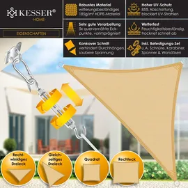 Kesser KESSER® Sonnensegel Sonnenschutz Windschutz HDPE Gewebe wasserabweisend & windabweisend 5-Fach quer vernäht robust | stabil Schattenspender... Garten Balkon Terrasse