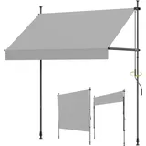 BelleMax Klemmmarkise ohne Bohren mit Handkurbel, 2026 Upgrade 2-in-1-Balkonmarkise UV-beständig höhenverstellbar & wasserabweisend, Sonnenschutz für Balkon Terrasse & Garten Grau 300 cm x 125 cm
