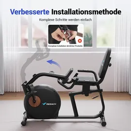 Merach Liege-ergometer, Heimtrainer Fahrrad für Zuhause, 8 Widerstandsstufen, App, bis 158kg, Tablet-Halter, leise