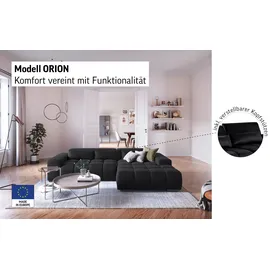 Cotta Ecksofa COTTA "Orion L-Form", schwarz (charcoal), B:307cm H:73cm T:186cm, 100% Polyester, Sofas, Ecksofa, mit 2x Kopfteilverstellung & 3 Nierenkissen