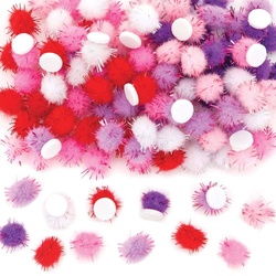 Rot, Pink & Lila Selbstklebende Glitzer Pom Poms  (pro Set 150) Bastelmaterial