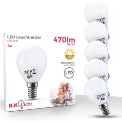 B.K.LICHT LED-Leuchtmittel, F (A-G), weiß, L:8,1cm Ø:4,6cm, Leuchtmittel, LED-Lampe Glühbirne 5 Watt 470 Lumen 3.000 Kelvin Energiesparlampe