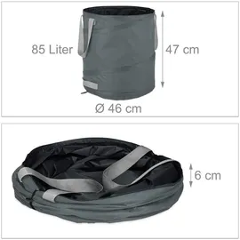 Relaxdays Pop Up Laubsack 85 L 3er Set 47 x 46 cm grau