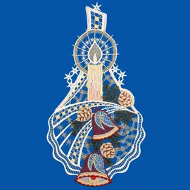 w. reuter & sohn - plauener spitze Fensterbild "Kerze und Glocken" Gr. 1, gelb (ecru, goldfarben, hellgelb), B:20cm H:37cm, Polyester, W. REUTER & SOHN - PLAUENER SPITZE, Fensterbilder, Made in Germany