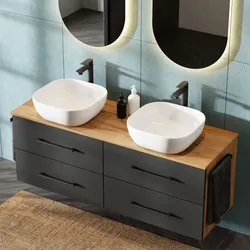 Doppelwaschtischunterschrank LUX 140 cm gold eiche / anthrazit ohne Waschbecken ohne Spiegel