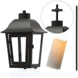MARELIDA Grablaterne mit Mini LED Kerze - Grablampe mit 2 wechselbaren Spitzen/Erdspieß -...