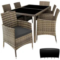 tectake Sitzgruppe Rattan Sitzgruppe, (Set, 7-tlg), für 6 Personen beige|grau 60,00 cm x 60,00 x 83,00 cm x 55,00 cm