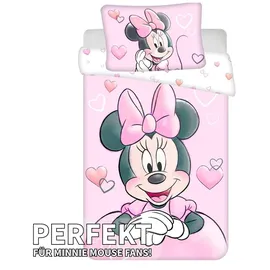 Jerry Fabrics Disney Minnie Mouse Baby- Bettwäsche Powder Pink 100% Baumwolle, Bettbezug 100 x 135 cm + Weiß