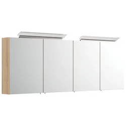 Spiegelschrank 180cm mit Acryl-Lampe und Glasböden Eiche hell