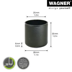 WAGNER Kappen für Stahlrohr rund 4tlg. - Ø 25/28 x 30 mm, Abrieb 6 mm, Kunststoff schwarz - 15062599