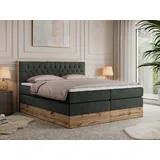 MKS Meble King Boxspringbett 180x200 mit Bettkasten Eiche, Polsterbett 180x200 mit Matratze H4, Bett 180x200 mit Kopfteil, Bett mit Holzrahmen in W... - Dunkelgrau