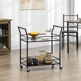 Homcom Küchenwagen mit 2 Ablagen auf Rollen Metall Schwarz 75 x 40 x 80 cm