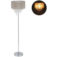 Relaxdays Stehlampe Kristall, Lampenschirm aus Organza, runder Standfuß, E27,