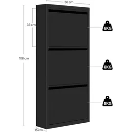 Woltu Schuhschrank, Schwarz, Metall, 3 Klappen, Schuhregal, Schuhkipper für 9 Paar Schuhe, aus 50x106x15 cm, Garderobe, Schuhaufbewahrung,