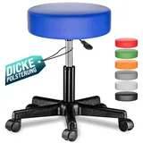CASARIA Rollhocker Höhenverstellbar 10cm Polsterung 46-60cm Sitzhöhe 360° Drehbar Ø35cm rund Rollen Bürohocker Drehhocker Arbeitshocker Hocker blau