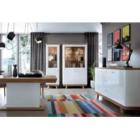 JVmoebel Esszimmer Set Sideboard Komplett 2x Vitrine Modern Holzmöbel Luxuriöses
