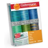 Gütermann creativ 734022-3 Nähfaden-Set, Baumwolle, grün/blau, 6 Spulen, 600 Meter