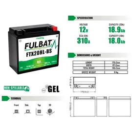 Fulbat Ftx20hl-bs 18 Ah 310 A