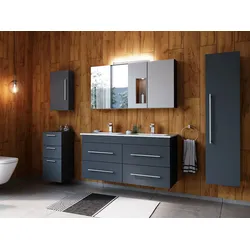 Badmöbelset Helios 5-teilig Spiegelschrank Hoch- Seiten- Midischrank grafit