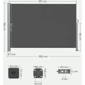 Songmics Seitenmarkise 350 x 160 cm grau Stahl