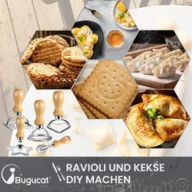 luxuskollektion Ravioli Ausstechformen Set mit Holzgriff und geriffelter Kante