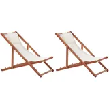 Beliani Avellino Liegestuhl 2er Set 200 x 60 x 80 cm Weiß/Dunkelbraun klappbar