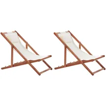 Beliani Avellino Liegestuhl 2er Set 200 x 60 x 80 cm Weiß/Dunkelbraun klappbar