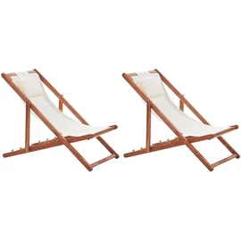 Beliani Avellino Liegestuhl 2er Set 200 x 60 x 80 cm Weiß/Dunkelbraun klappbar