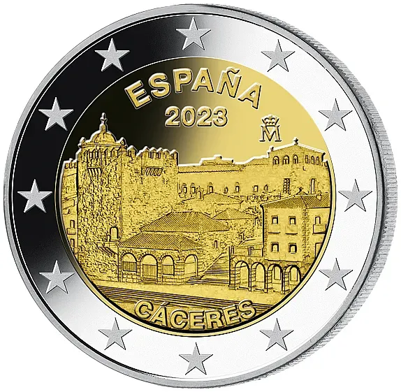 Spanien 2023: 2 Euro-Gedenkmünze "UNESCO Welterbe Altstadt von Cáceres"
