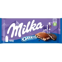 Milka Oreo – Alpenmilch-Schokolade gefüllt mit knusprigen Oreo-Keks-Stückchen und feiner Vanillecrème – 100g (Packung mit 5)