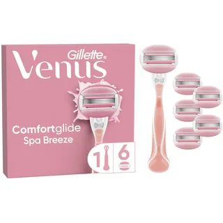 Gillette Venus ComfortGlide Spa Breeze Damenrasierer, 6 Ersatzklingen, rutschfestes, ergonomisches Handstück