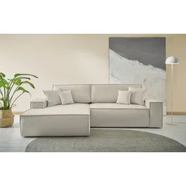 Andas Ecksofa Finnley Schlafsofa 267 cm Bouclé, Struktur fein u. Cord, L-Form,«, Schlaffunktion m. Bettkasten (136/210 cm), Struktur und Cord, beige (creme), (12759739-0)