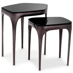 Casa Padrino Luxus Beistelltisch Set Silberschwarz / Schwarz - 2 Aluminium Tische mit Glasplatten - Hotel Möbel - Wohnzimmer Möbel - Luxus Möbel - Luxus Einrichtung - Möbel Luxus