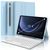 WAVATA Tastatur für Samsung Galaxy Tab S10+ 2024/S9 FE+/S9 Plus 12.4", Hülle mit Tastatur für Samsung Tab S10 Plus Magnetische Abnehmbar Deutsches QWERTZ Layout, Blau