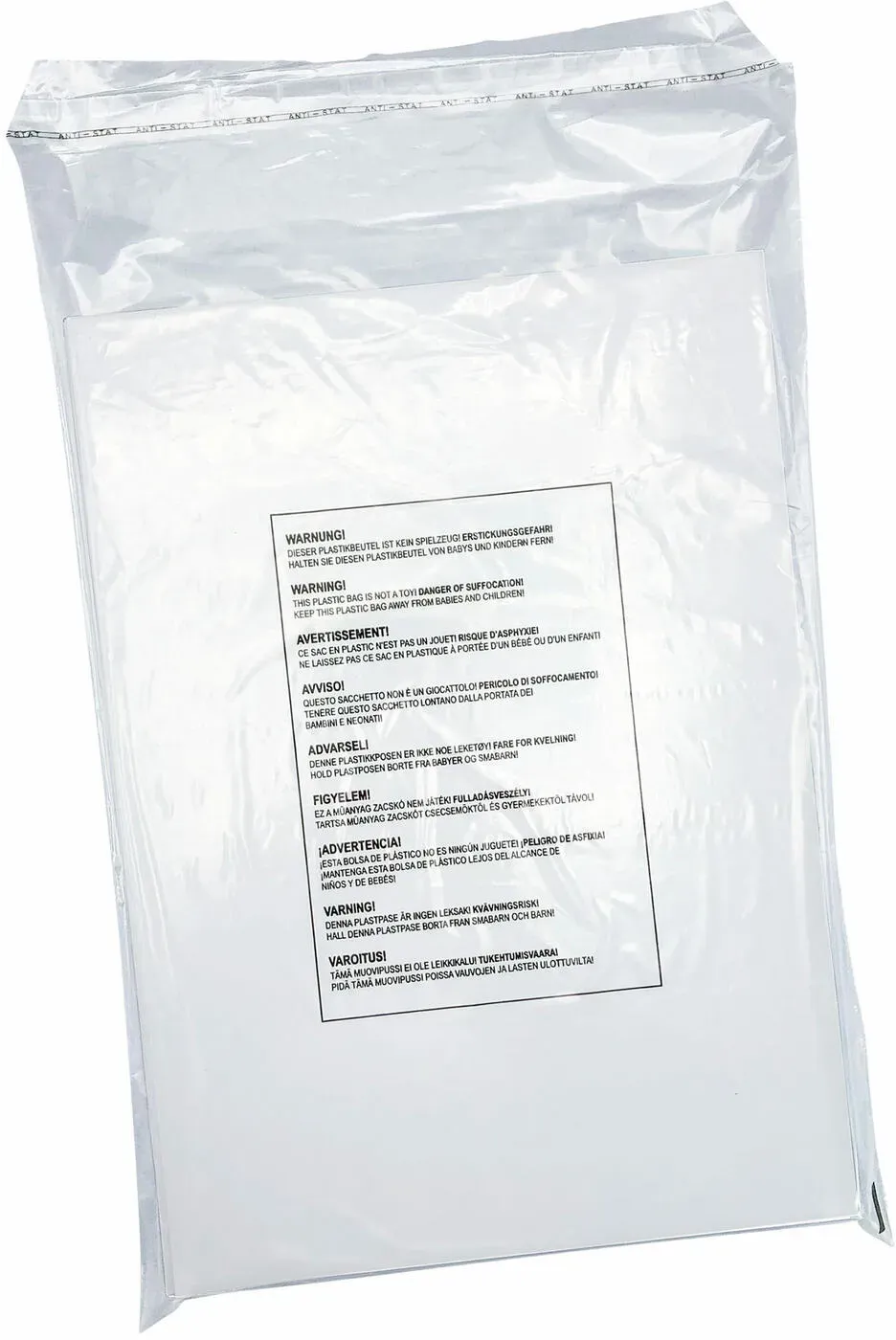 Adhäsionsverschlussbeutel LDPE mit Warntext gelocht 250 x 350mm 30my, 100 Stk.