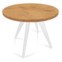 Runder Ausziehbarer Tisch für Esszimmer, FARO, Loft-Stil, Skandinavische, Durchmesser: 90 / 130 cm, Farbe: Eiche Lancelot / Weiss