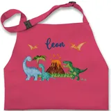 Kinderschürze Schürze Kinder Jungen Mädchen - Geschenk Dinosaurier personalisiert mit Name I Dino I Dinos - 2-6 Jahre - Pink - kinderkochschürzen kinderkochschürze tier trex kochschürze - 2-6 Jahre