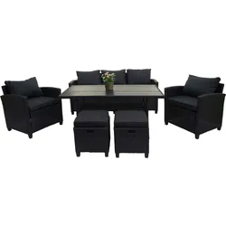 Mendler Poly-Rattan Garnitur HWC-E95, Garten-/Lounge-Set Sitzgruppe, Spun Poly halbrundes Rattan ~ schwarz, Kissen anthrazit