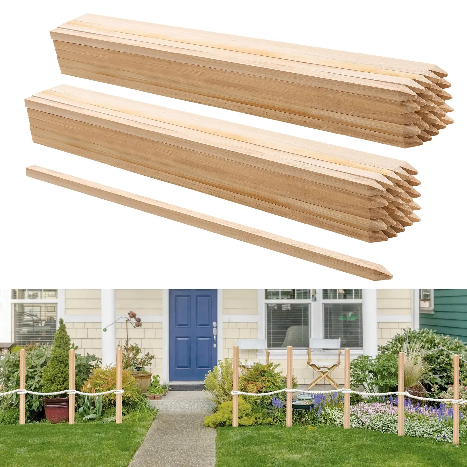 VEVOR Holzpfähle, 50 Stk. 19,05x19,05x914,4 mm Holzpflöcke, Holzpfosten mit scharfer Spitze, Zaunpfähle aus Tannenholz, Wegweiser für Schlammzäune, Hinterhofbegrenzungen, Grundlinien