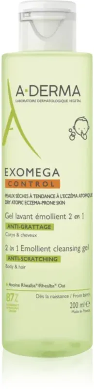 A-Derma Exomega Control 2 in 1 emollient cleansing gel Duschgel für trockene bis atopische Haut 200 ml