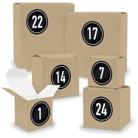 Adventskalender zum Füllen 24x Quader Würfel gemischt BRAUN + Sticker (V02 Z08) - Beige