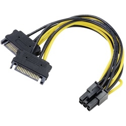 Akasa Akasa Strom Adapter [2x SATA-Strom-Stecker 15pol. - 1x PCIe-Stecker 6p Stromkabel, (15.00 cm) gelb|schwarz