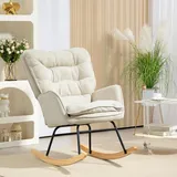 Homcom Schaukelstuhl mit Chenilleoptik Polyester 98,5 x 97 x 71 cm Beige mit Kissen